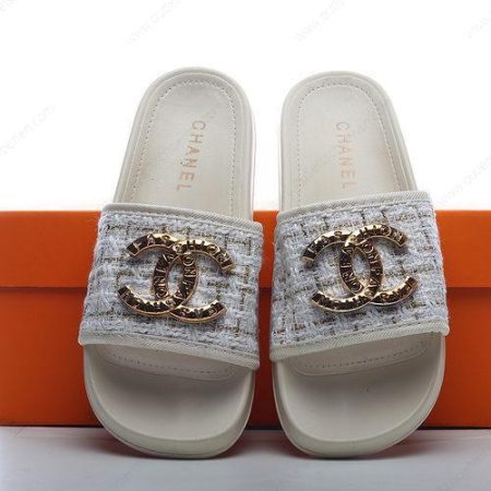 Goedkoop Chanel Logo Flip Flop sandals ‘Wit Goud’ Heren/Dames